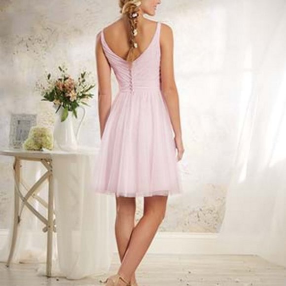 Sample Blush Bridesmaid Dress, Aline Flowy Short Formal Pageant Prom Mother - Picture 3 of 14